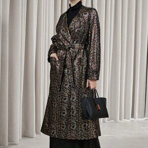 Multicolor Elegant Women's Leopard Print Faux Leather Trench coat / Jacket